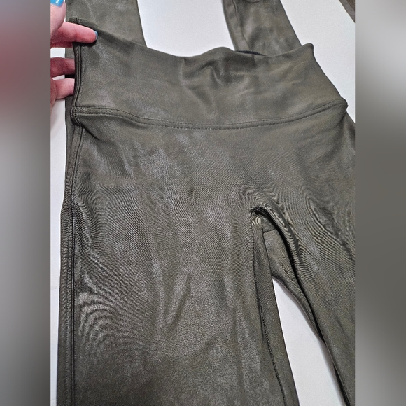 Spanx small olive green high waisted sculpting faux leather metallic leggings - Picture 6 of 11
